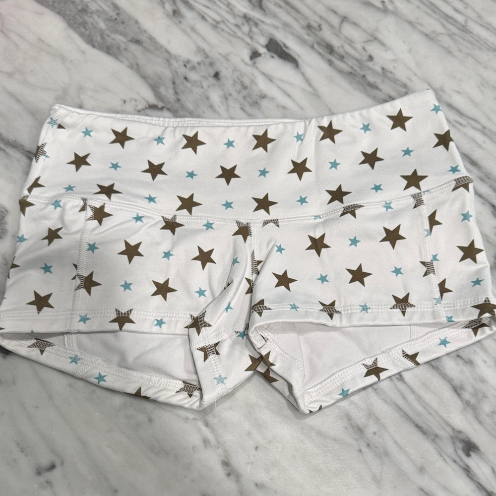 Fleo White Athletic Shorts with Brown and Light Blue Stars